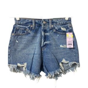 Wild Fable blue summer highest rise denim shorts frayed hem distressed size 4